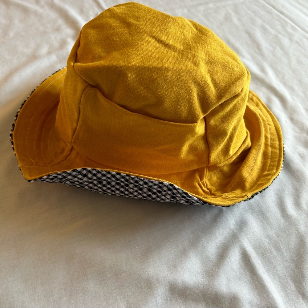 Handmade Mustard Yellow & Black - White Checked Bucket Hat NWOT